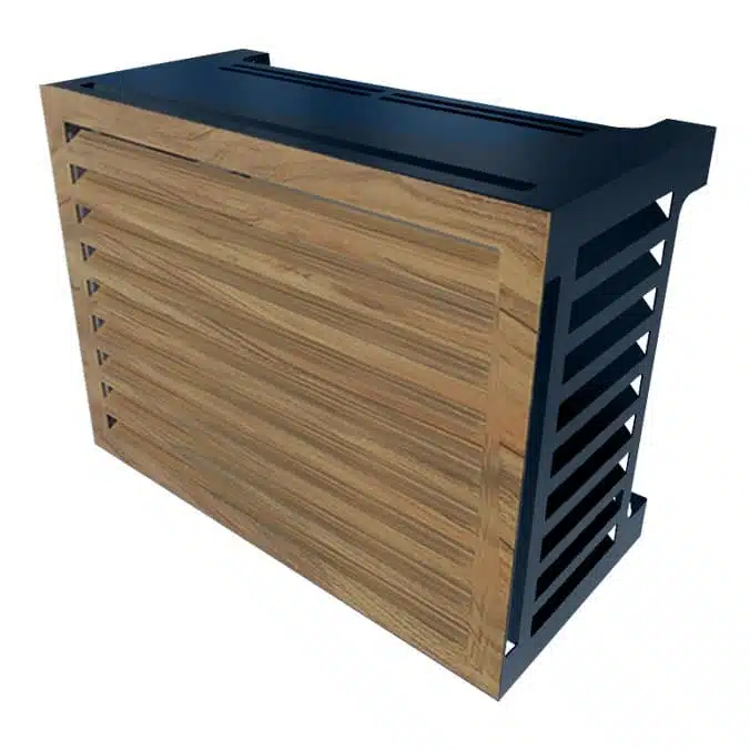 Cache pompe à chaleur déco bois imitation chêne en aluminium avec face avant effet bois
